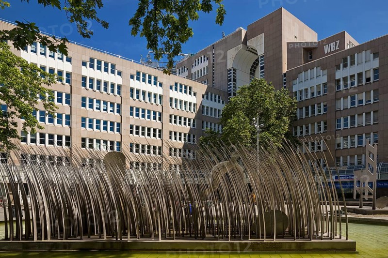 Stainless steel figure group on Bertha-von-Suttner-Platz entitled The Island by Horst Antes, Düsseldorf, North Rhine-Westphalia, Germany, Europe