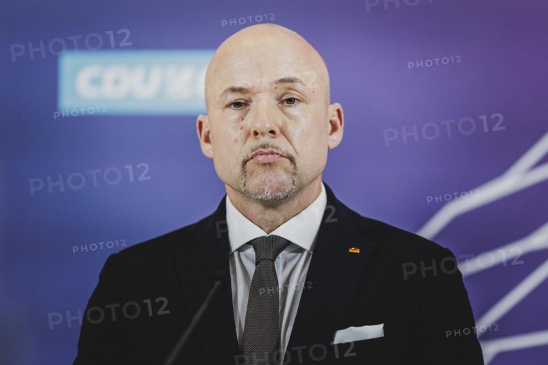 Alexander Hoffmann, Member of the German Bundestag (CDU/CSU), recorded as part of a press statement in front of the parliamentary group meeting in Berlin, 23 April 2024