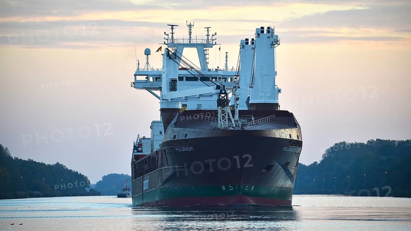 General Cargo, cargo ship Pijlgracht sailing at sunrise in the Kiel Canal, Kiel Canal, Schleswig-Holstein, Germany, Europe