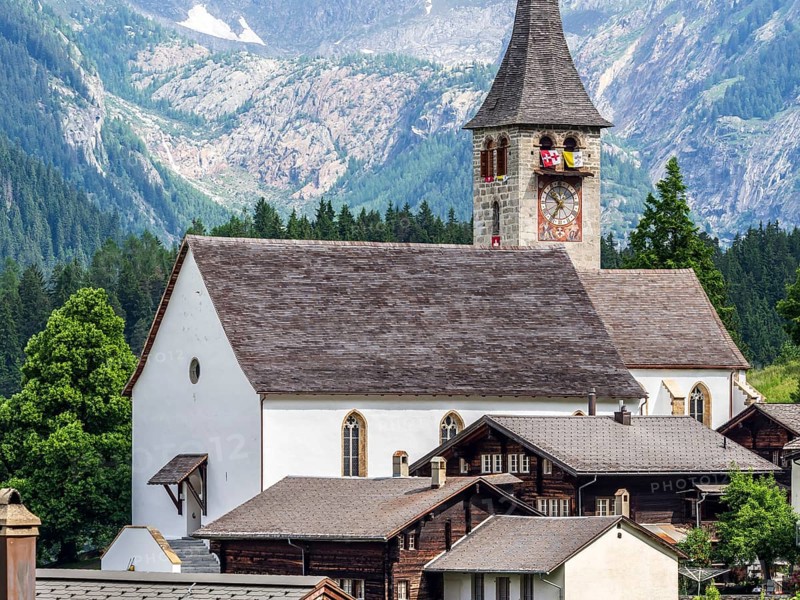 Ernen with the parish church Saint Georg, Gom, Canton of Valais, Switzerland, Europe