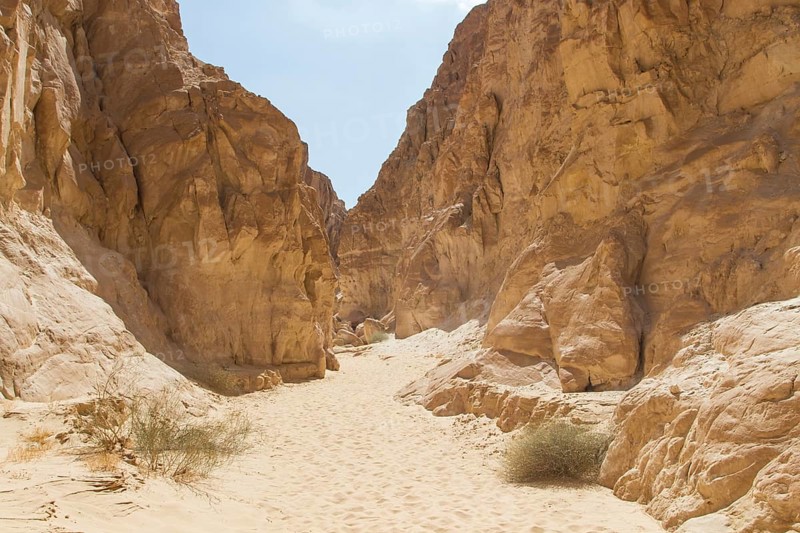 White canyon with yellow rocks, sunny day. Egypt, desert, the Sinai Peninsula, Nuweiba, Dahab