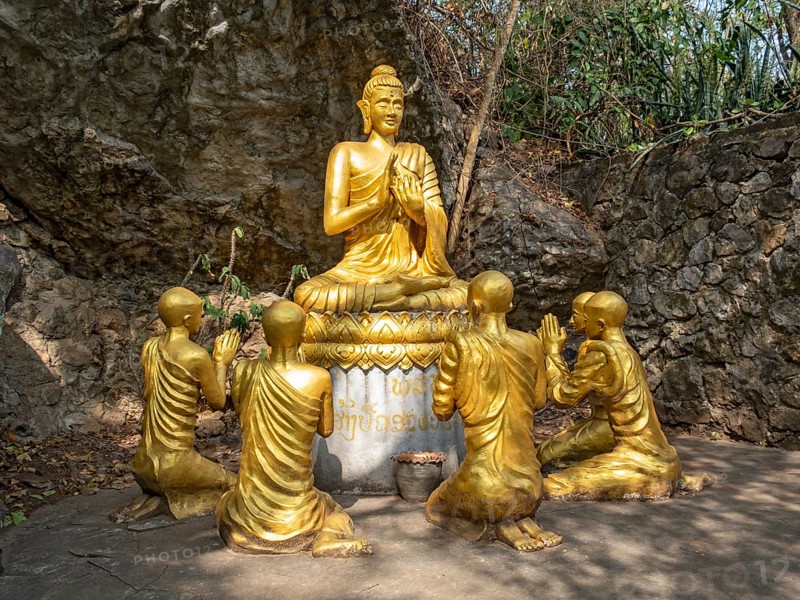 Statue of Buddha teaching disciples, Phousi or Phu Si Hill, Luang Prabang, Laos, Asia