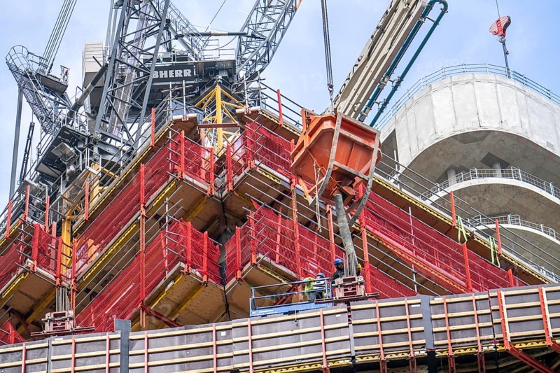 Construction site of the FOUR construction project, 4 high-rise towers at Roßmarkt in Frankfurt am Main, will be up to 228 metres high, with 59 storeys, for use as office buildings, flats, hotels and restaurants, Hesse, Germany, Europe