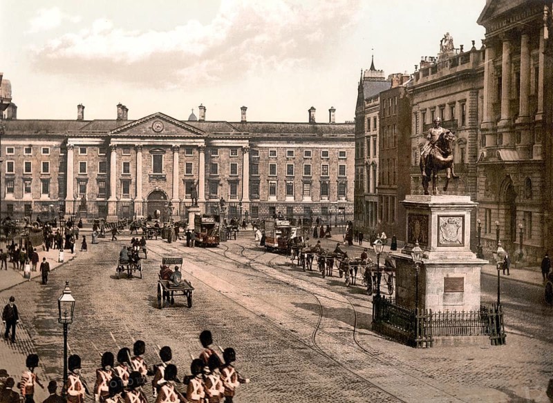 College Green, Dublin, Ireland, Historic, digitally restored reproduction from a 19th century original, Record date not stated, Europe