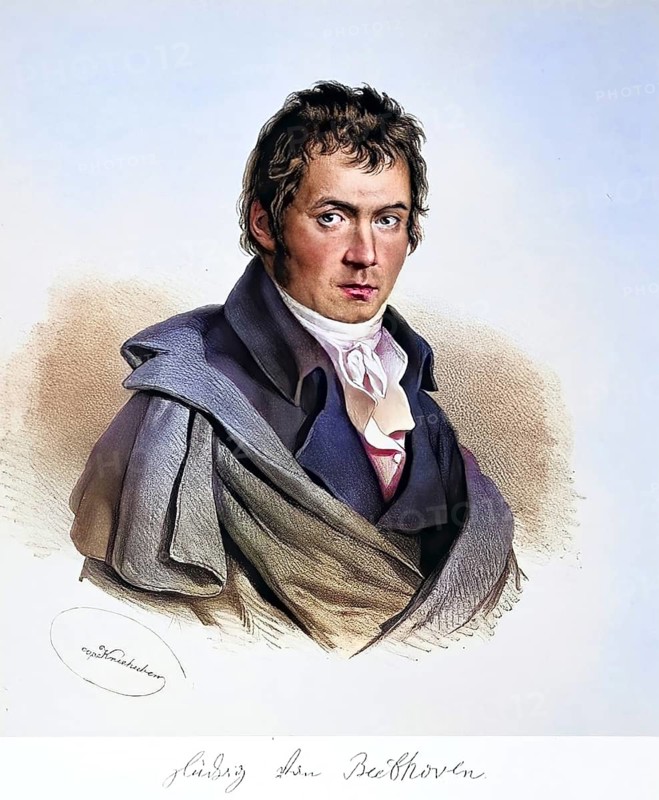 Ludwig van Beethoven, (baptised on 17 December 1770 in Bonn, capital and residence of the Electorate of Cologne, died 26 March 1827 in Vienna, Austrian Empire) was a German composer and pianist, idealising painting by Joseph Karl Stieler, ca. 1820, Historical, digitally restored reproduction from a 19th century original, Record date not stated