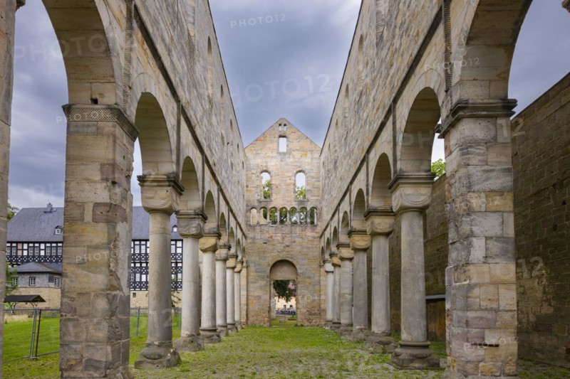 Paulinzella Monastery is a former Benedictine abbey, founded as a double monastery in Paulinzella in the Rottenbach Valley in Thuringia. The ruins of the monastery church are one of the most important Romanesque buildings in Germany, Paulinzella, Thuringia, Germany, Europe