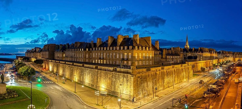 City wall illuminated panorama St. Malo France