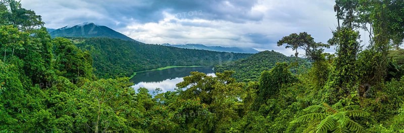 Aerial view, panorama, lake and rainforest, Laguna Hule, Alajuela province, Costa Rica, Central America