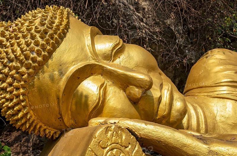 Reclining Buddha statue, Phousi or Phu Si Hill, Luang Prabang, Laos, Asia