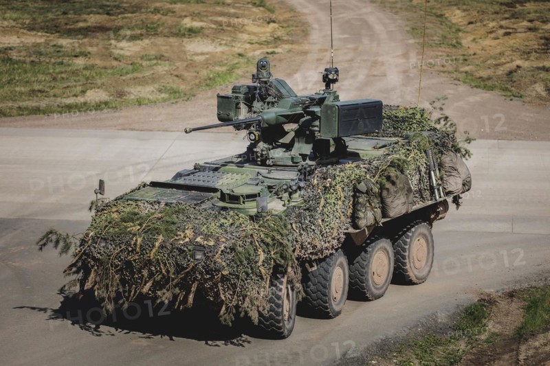Pandur II 8x8 of the Czech Army, taken during an exercise of the German Armed Forces with forces from Norway and the Czech Republic during the 'Wettiner Schwert' exercise as part of Quadriga 2024 in the training town of Schnöggersburg, 8 April 2024