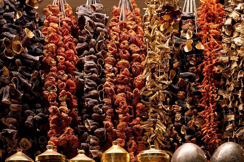 Egyptian bazar with dried fruits and vegetables, Istanbul, Turkey, Asia