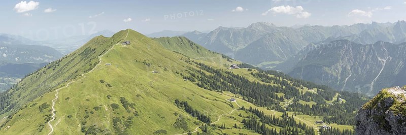 Panorama from the Kanzelwand, 2058m to the Fellhorn, 2038m, Oberallgäu, Allgäu, Bavaria, Germany, Europe