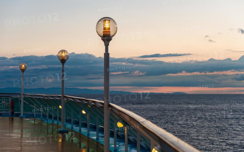 TUI Marella Discovery Cruise Ship at Sunrise over Mediterranean Sea, Barcelona, Spain, Europe