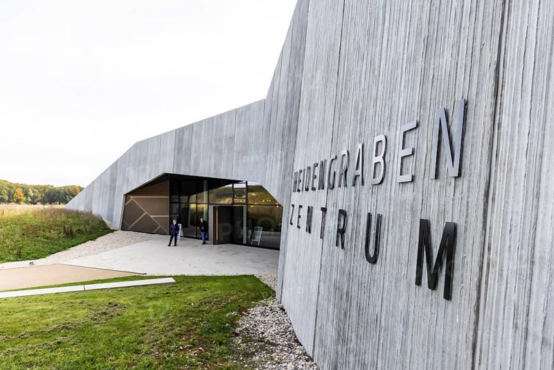 Heidengraben centre with museum. The oppidium on the Swabian Alb was once the largest Celtic settlement in Central Europe. Erkenbrechtsweiler, Baden-Württemberg, Germany, Europe
