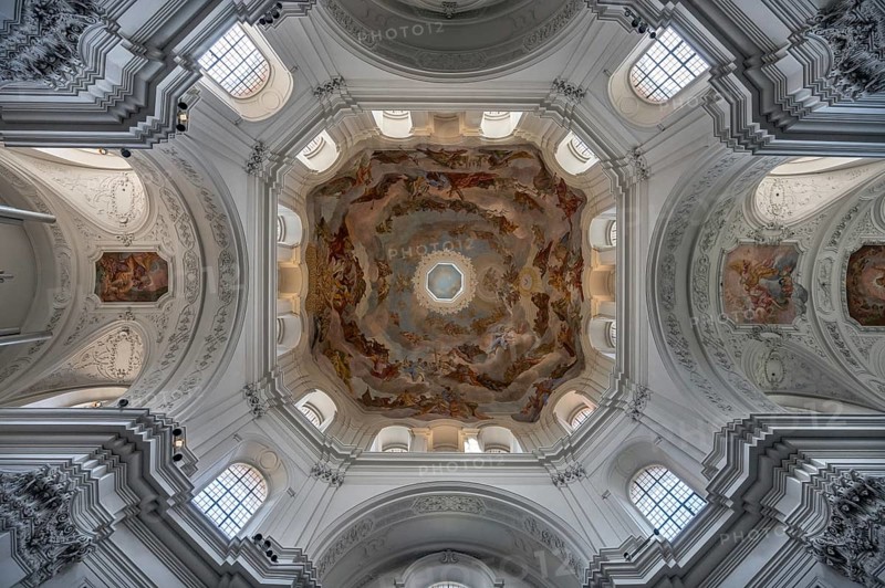 Vaulted dome with frescoes, Neumünster, collegiate church, Würzburg, Lower Franconia, Bavaria, Germany, Europe