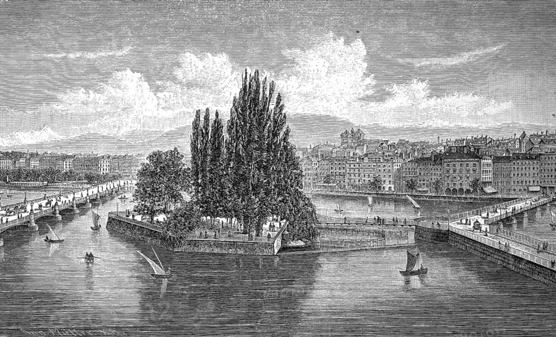 Geneva in Switzerland, in 1880, Historical, digital reproduction of an original from the 19th century