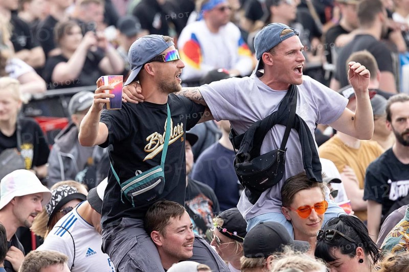 Adenau, Germany, 8 June 2024: Fans listen to the band Donots at Rock am Ring. The festival takes place at the Nürburgring race track near the town of Adenau from 7 to 9 June 2024, Europe