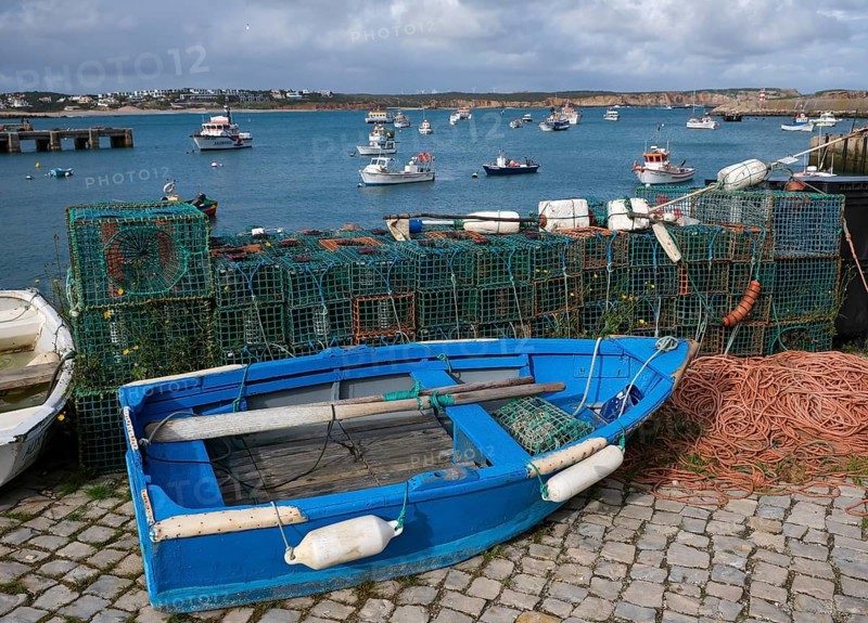Sagres, Algarve, Portugal - Colourful fishing boats in the fishing port of Sagres