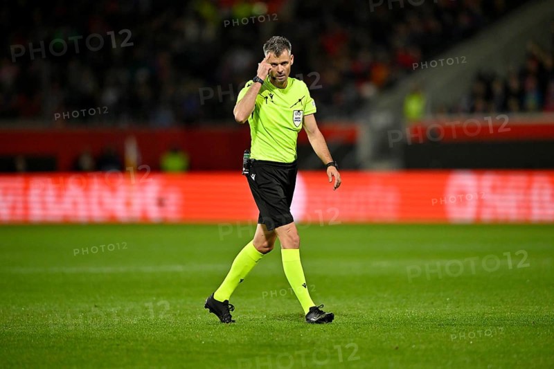Referee Referee Enea Jorgji Albania Gesture, Gesture, UEFA Conference League, Voith-Arena, Heidenheim, Baden-Württemberg, Germany, Europe