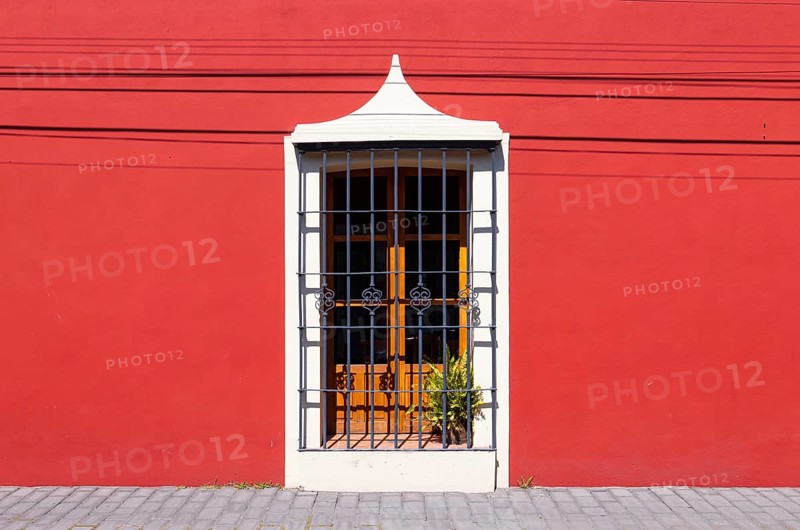 Scenic colorful colonial architecture of Cholula streets in historic center in Mexico Puebla