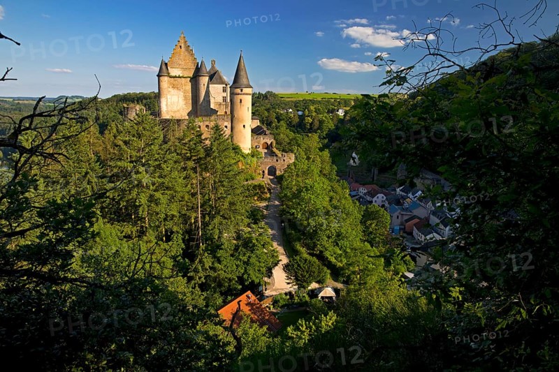 Vianden Castle, the hilltop castle towers above the town, Vianden, Grand Duchy of Luxembourg