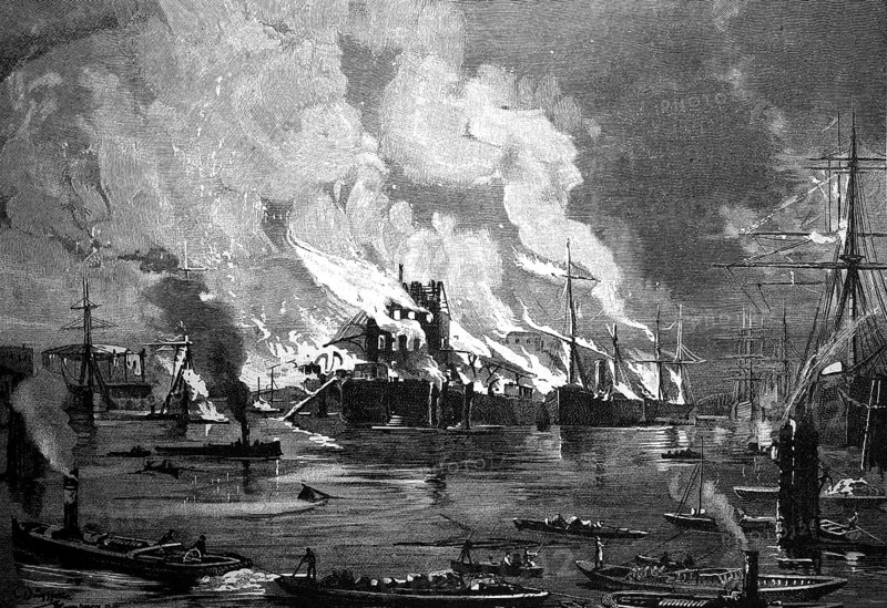 The harbour fire in Hamburg, Germany, in May 1842, Historical, digital reproduction of an original from the 19th century, Europe