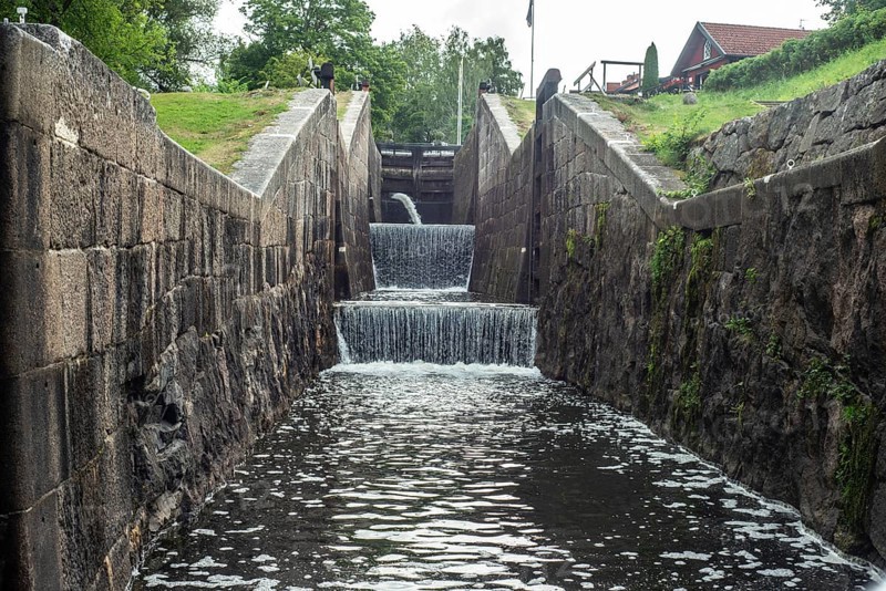 Lock in Kinda Canal, Linköping, Östergötland, Sweden, Scandinavia, Europe