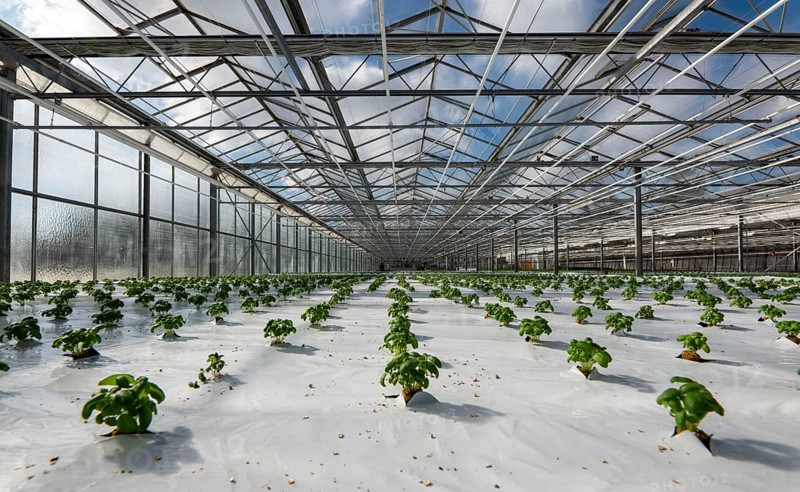 Agriculture, herb nursery, basil seedlings, growing in a greenhouse