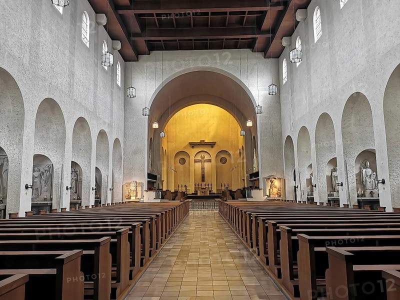 Interior of the monastery church, Albert-Boßlet-Kirche, Christ the Saviour Church, Münsterschwarzach Abbey, Benedictine monastery, Kitzingen district, Lower Franconia, Bavaria, Germany, Europe