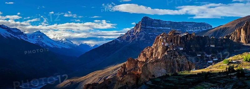 Panorama of Dhankar Monastery and village, Spiti Valley, Himachal Pradesh