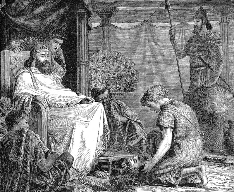 David and Goliath, David presents Saul Goliath's head, David and Goliath, Historic, digitally restored reproduction of a 19th century original, exact original date unknown