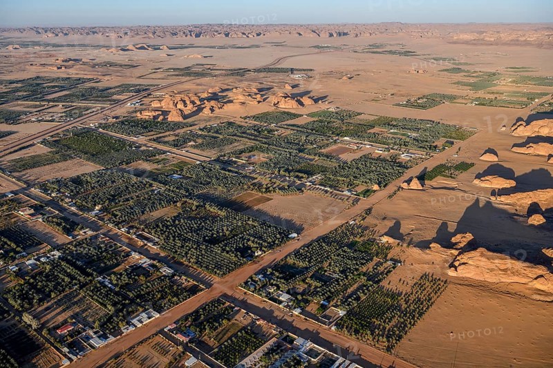 Al-Ula Oasis, aerial view, AlUla region, Medina province, Saudi Arabia, Arabian Peninsula, Asia