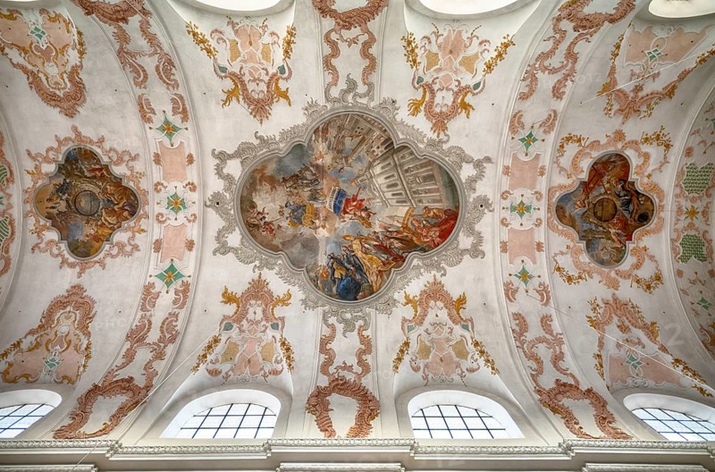 Interior photograph, ceiling painting, Jesuit Church, Lucerne, Switzerland, Europe