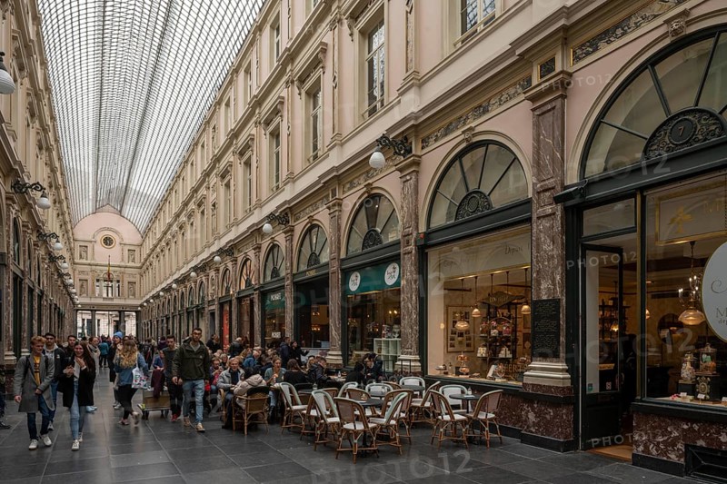 Brussels, Bruxelles, Royal Gallery Saint Hubert, one of the oldest covered shopping arcades in Europe, built in 1847 by Jean-Pierre Cluysenaar