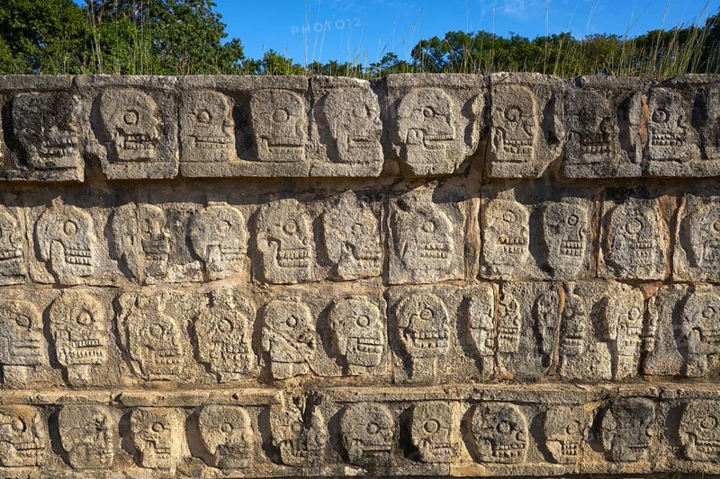 Chichen Itza Tzompantli the Wall of Skulls in Mexico Yucatan
