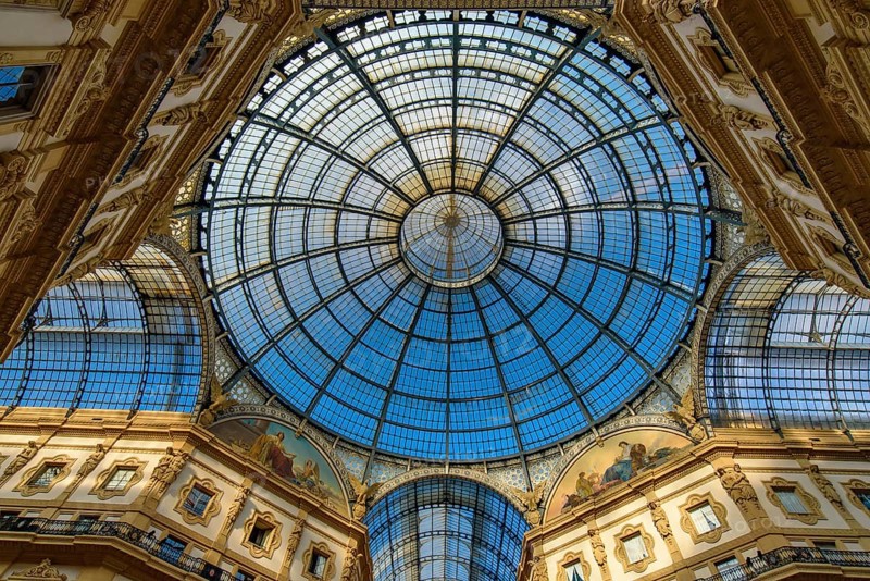 Glass dome of Galleria Vittorio Emanuele II in Milan, Italy's oldest shopping mall