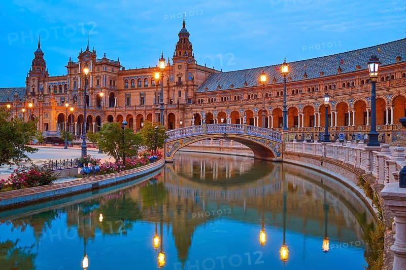 Seville Sevilla Plaza de Espana at sunset in Andalusia Spain square
