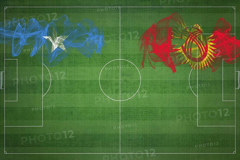 Somalia vs Kyrgyzstan Soccer Match, national colors, national flags, soccer field, football game, Competition concept, Copy space