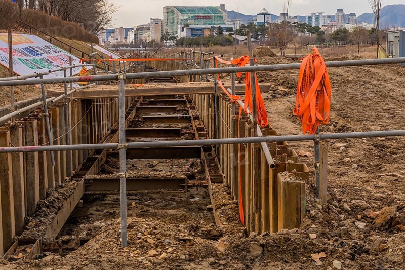 Daejeon, South Korea, January 30, 2020: Foundation work for new structure at construction site in public park in Yuseong-gu, Asia