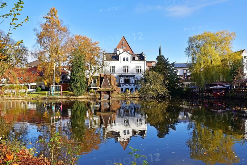 Europe, Germany, Lower Saxony, Hamburg Metropolitan Region, Hanseatic City of Buxtehude, City Park, White Villa, Autumn, Europe