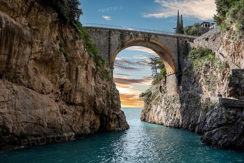 Scenic arch bridge at the Fjord of Fury, Amalfi Coast of Southern Italy