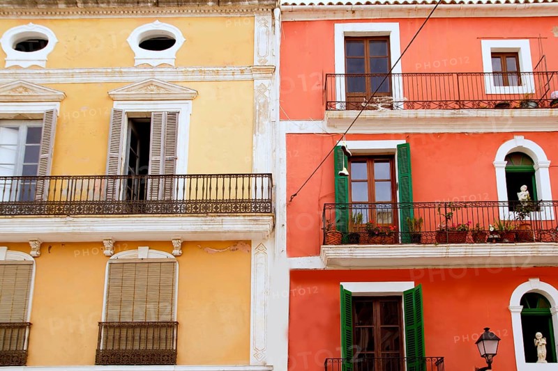 Color houses in Ibiza town from Balearic islands