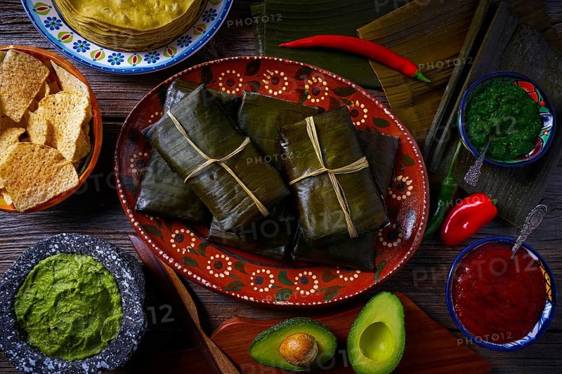 Tamale Mexican food recipe with banana leaves steamed