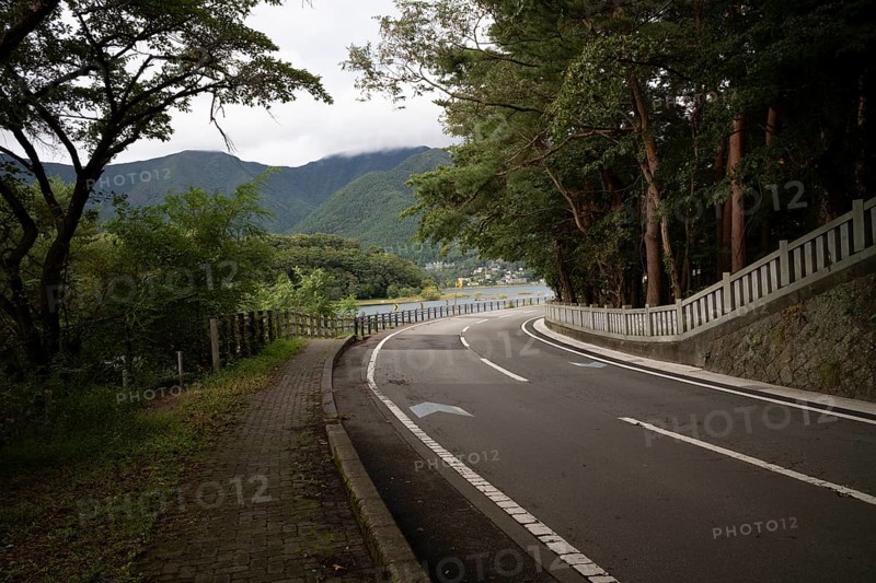 Winding road, Fujiomurosengen Shrine Hongu, Fujikawaguchiko, Yamanashi Prefecture, Japan, Asia