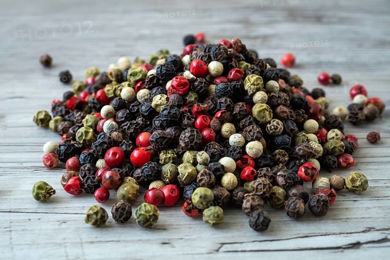 Five kinds of pepper close up (Piper nigrum)