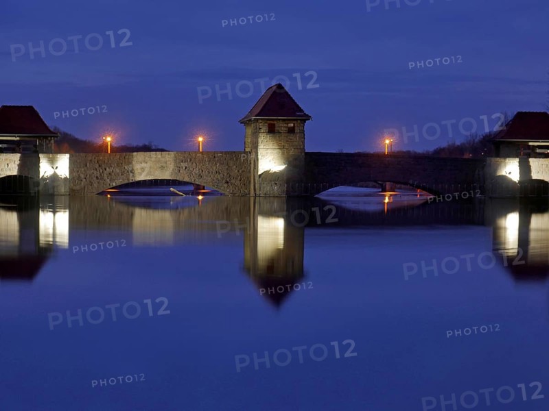 Leipzig's Palmengarten weir in the blue hour. Saxony, Germany, Europe