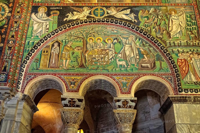Beautiful Byzantine mosaics in the 6th century church of San Vitale, Ravenna, Italy, Europe