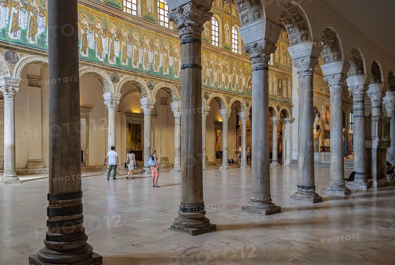 Tourists visit in the Basilica of Sant Apollinare Nuovo, Ravenna, Italy, Europe