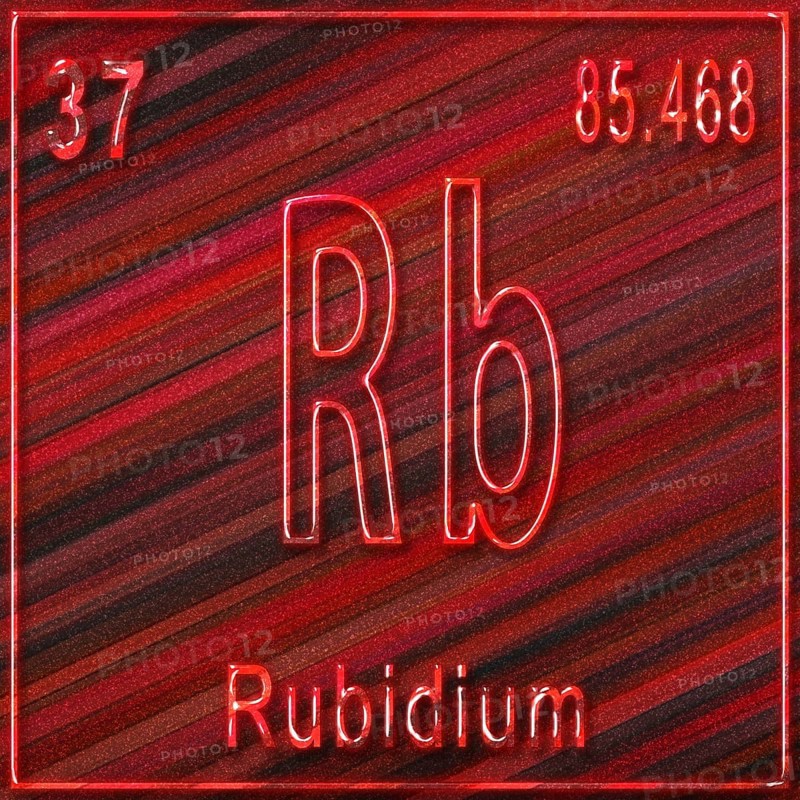 Rubidium chemical element, Sign with atomic number and atomic weight, Periodic Table Element