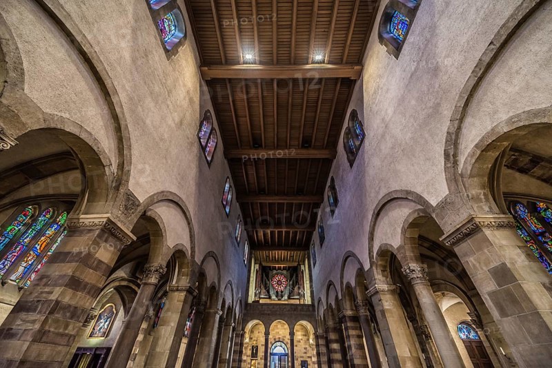 Echternach, The Grand Duchy of Luxembourg, 04 14 2019, The arches, ceiling and interior design of the Echternach Abbey